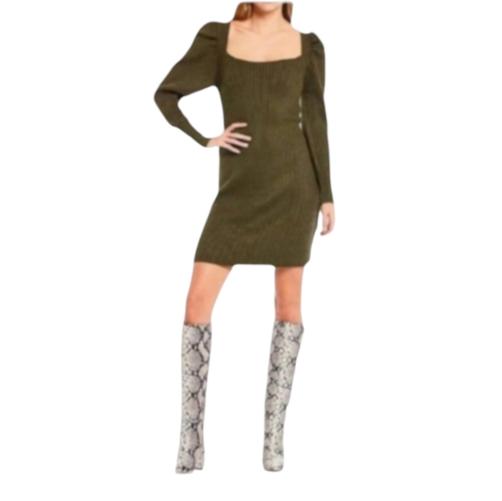 New Wayf Green Knit Sweater Mini Dress Sz L